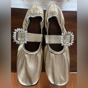 Free People Leather Gemini Ballet Flat Gold 7.5